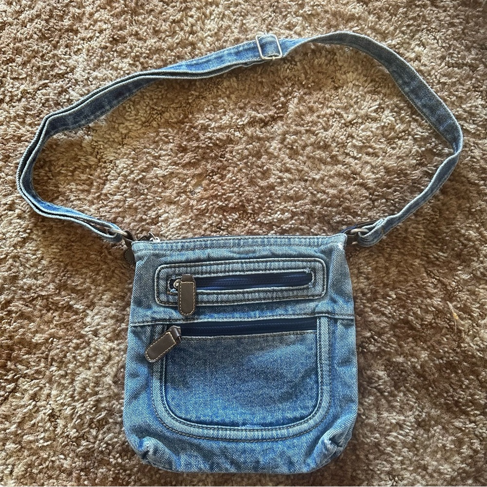 VTG BOHO Y2K Denim Crossbody Multipocket Shoulder Bag Purse 9"x10.5" Retro Jean